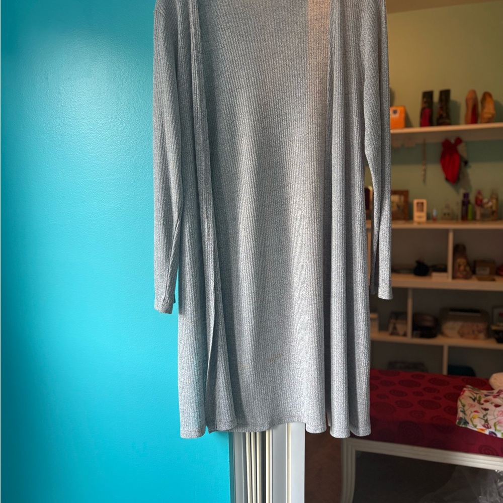 Light Gray Ribbed Long Sleeve Cardigan